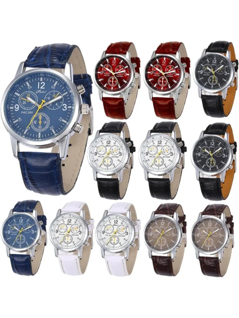 12 Pack Men's Leather Quartz Watches - Classic Business & Casual Styles, Sports